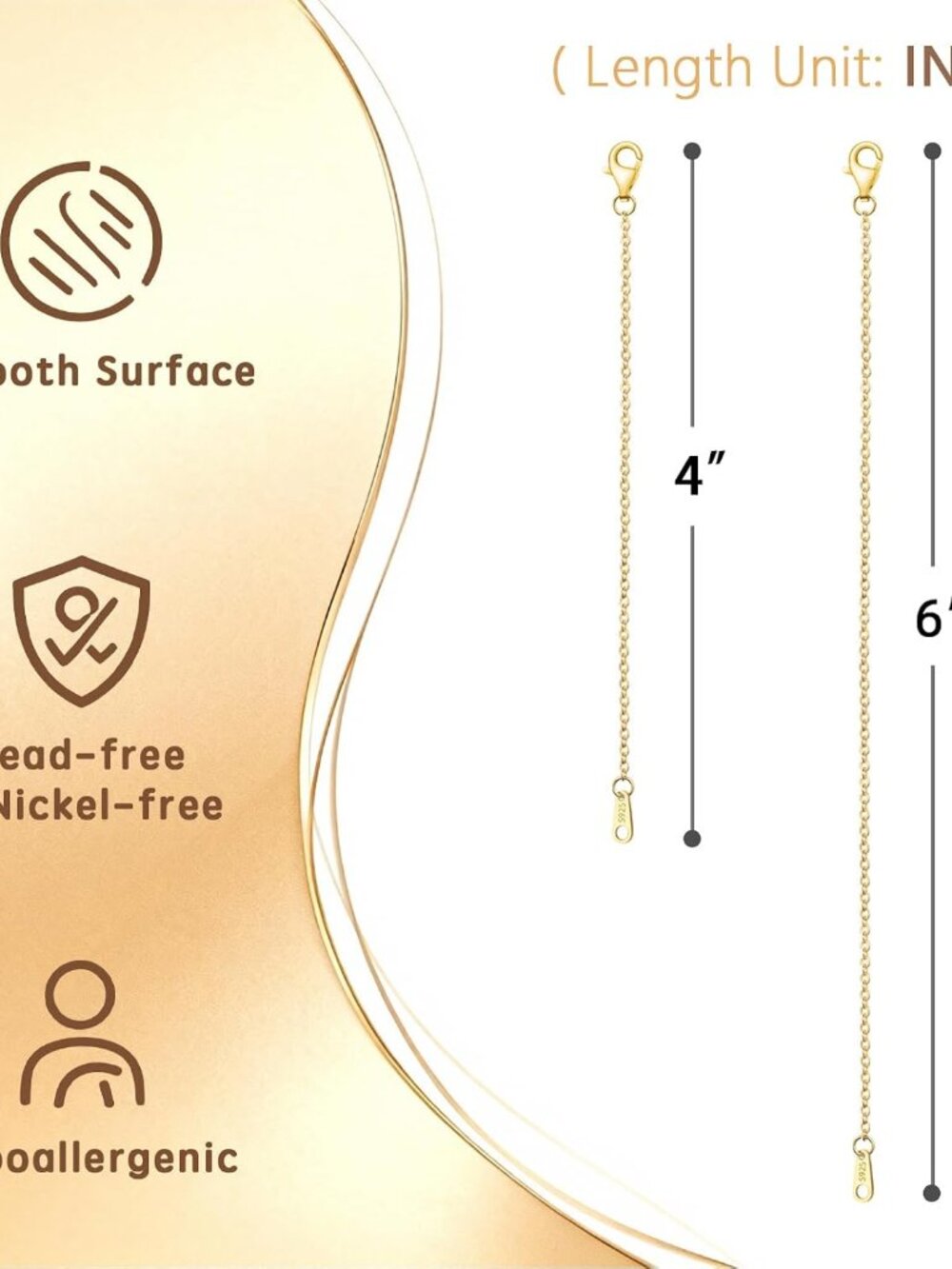 Gold Necklace Extender 14K Gold Plated Durable Necklace Extender, 925 Sterling S - Picture 3 of 7
